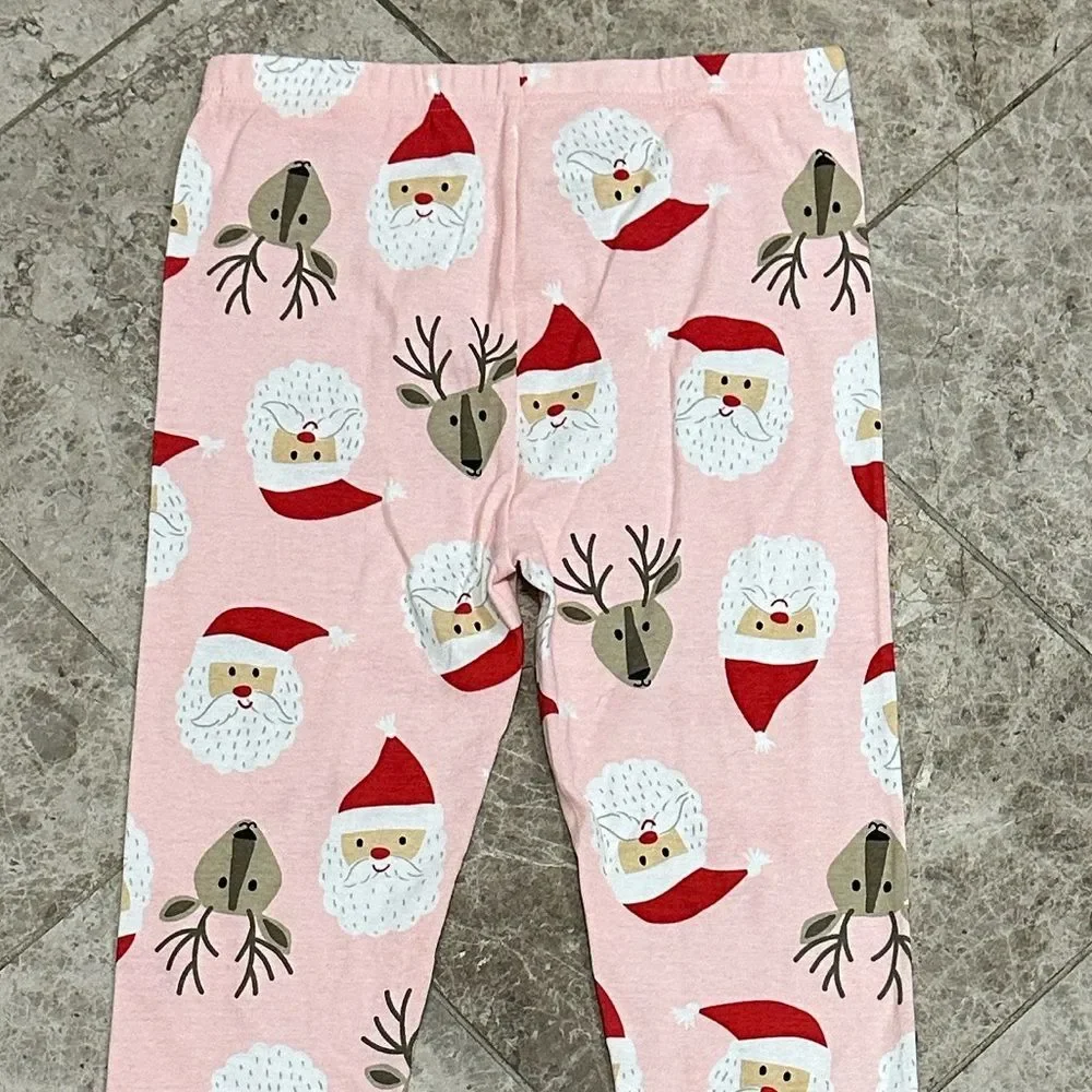 Carter’s Holiday Pajama Set NEW Pink Santa Reindeer 2pc Set Cotton Size 10